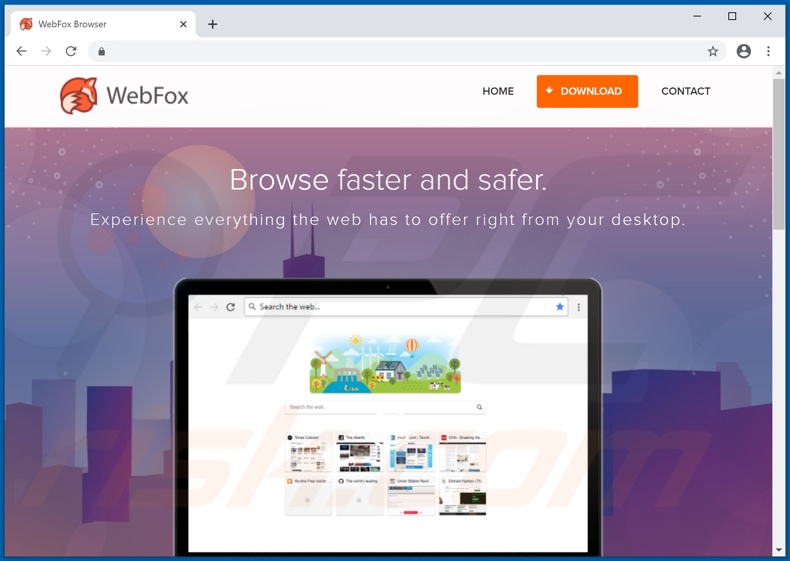 Sitio web utilizado para promover la PUA WebFox
