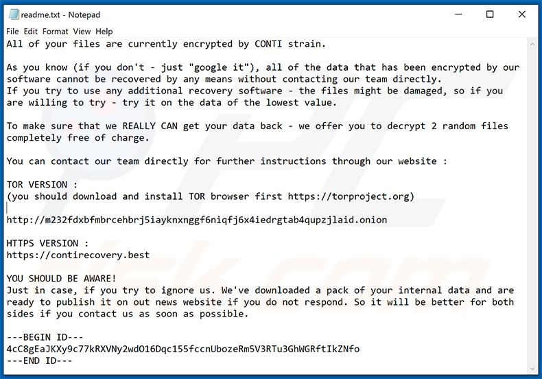 Nota de rescate de CONTI (KKBKR) (readme.txt)