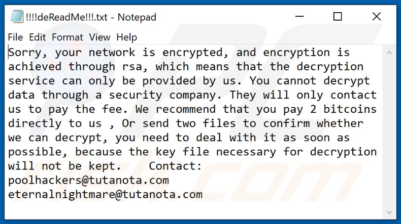 Nota de rescate del ransomware Cring segunda variante (!!!!deReadMe!!!.txt)