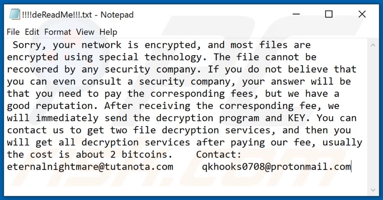 Instrucciones de desencriptado de Cring primera variante (!!!!deReadMe!!!.txt)