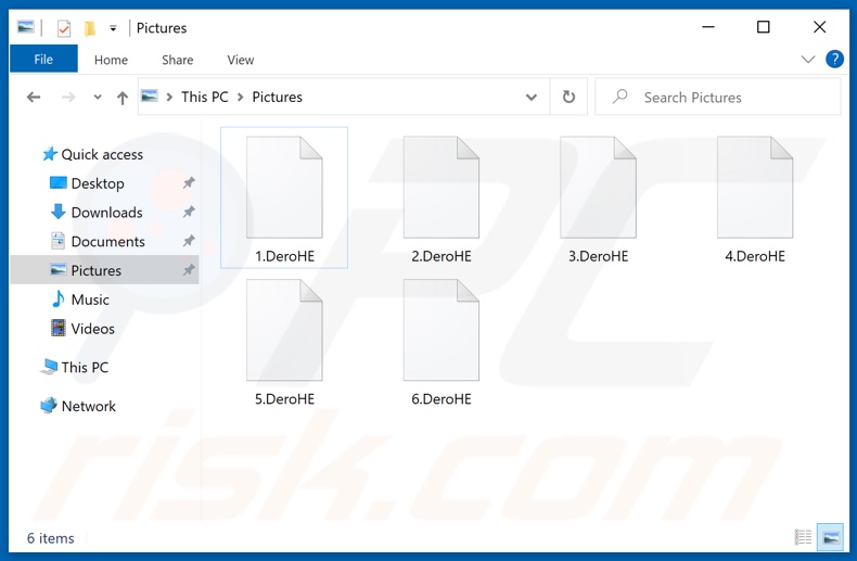 Archivos encriptados por el ransomware DeroHE (extensión .DeroHE)
