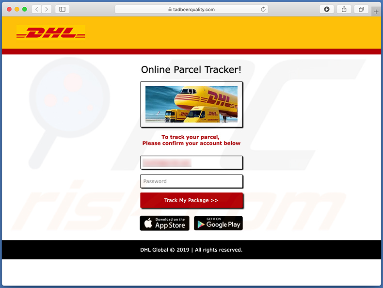 Sitio web de phishing promocionado a través de email no deseado con temática de DHL (2021-01-07)