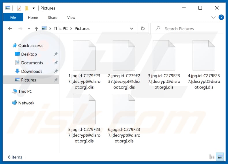 Archivos encriptados por el ransomware Dis (extensión .dis)