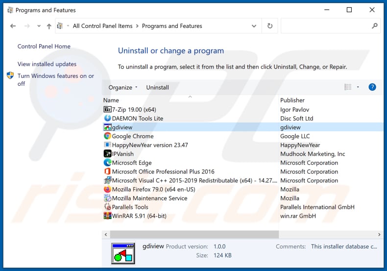 Desinstalar el adware Gdiview a través del Panel de Control