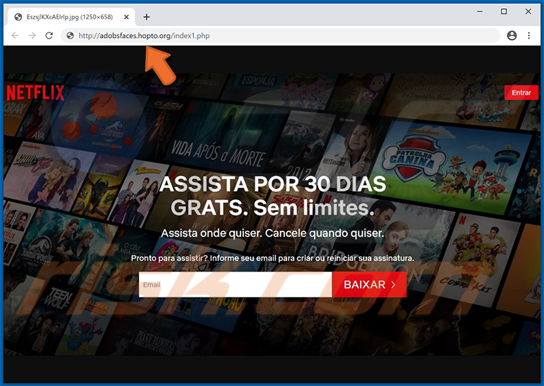 Sitio web falso de Netflix que propaga el troyano Grandoreiro