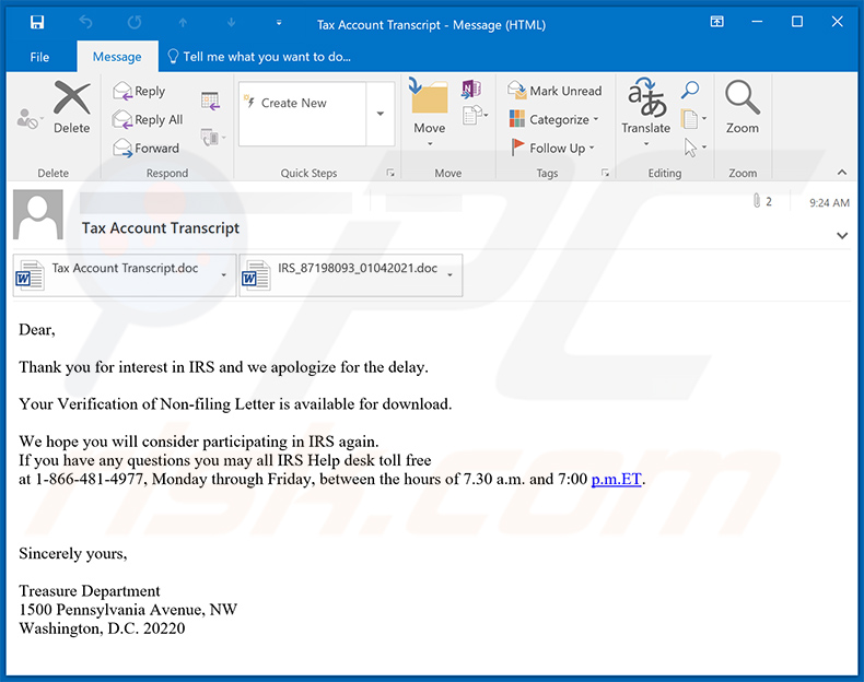 Correo electrónico de spam con temática del IRS que propaga el malware Emotet