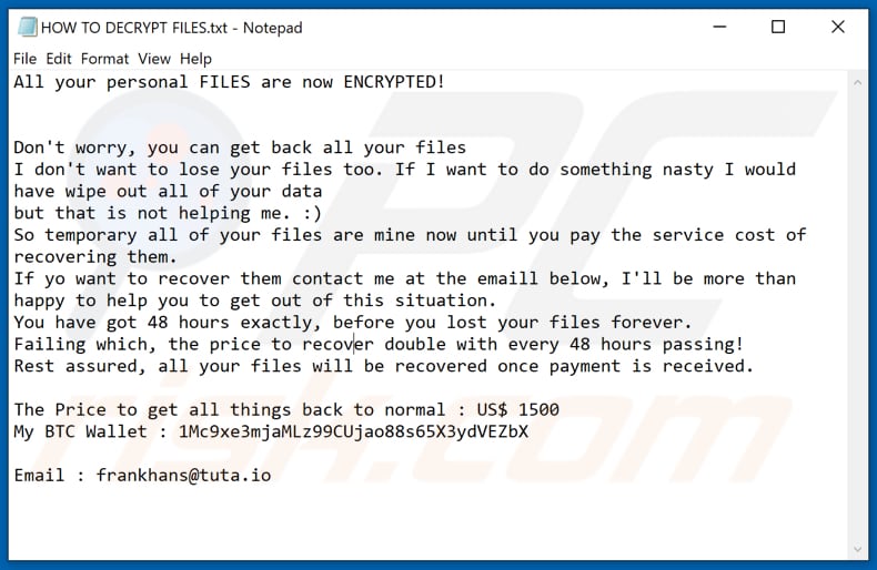 Archivo de texto del ransomware Locks (HOW TO DECRYPT FILES.txt)