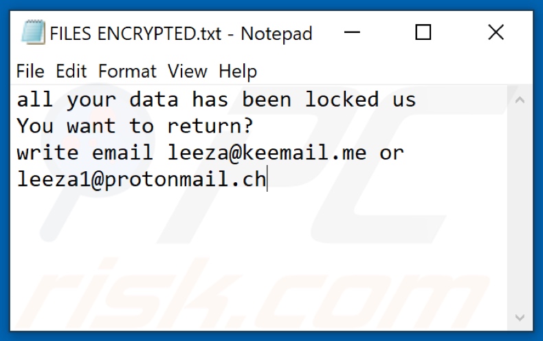 Archivo de texto del ransomware LTC (FILES ENCRYPTED.txt)