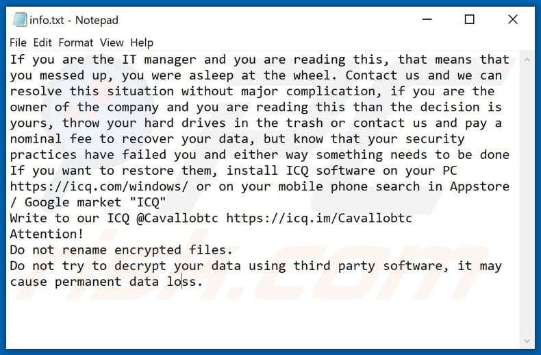 Archivo de texto del ransomware PAYMENT (info.txt)