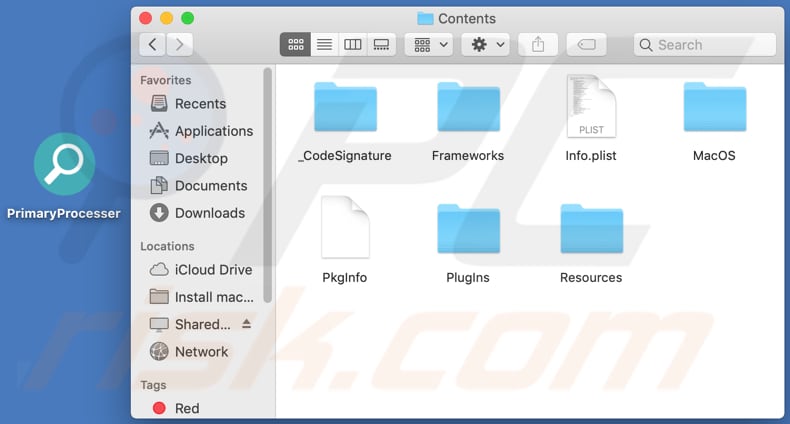 Contenido de la carpeta del adware PrimaryProcesser