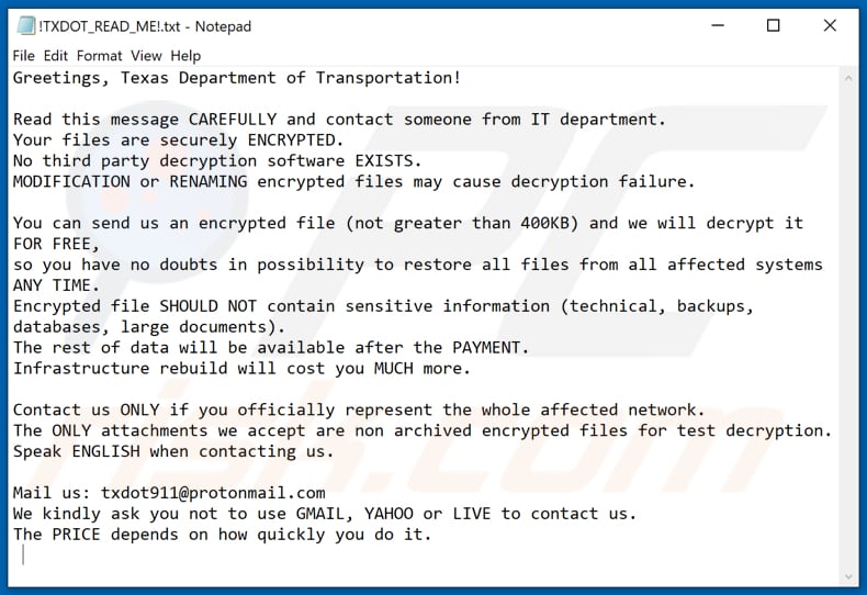 Instrucciones de desencriptado de RansomExx