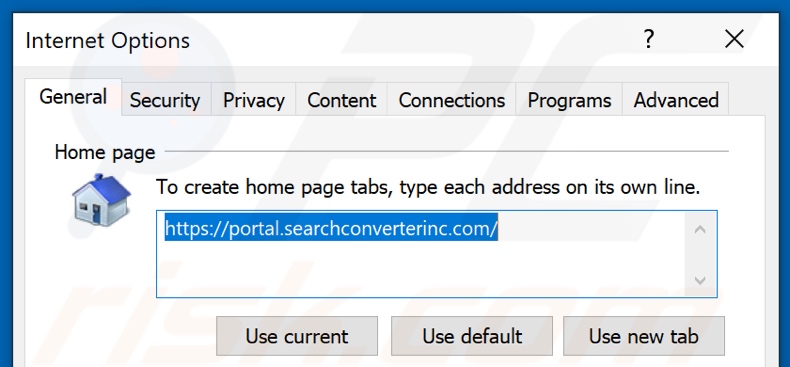 Eliminando searchconverterinc.com de la página de inicio de Internet Explorer
