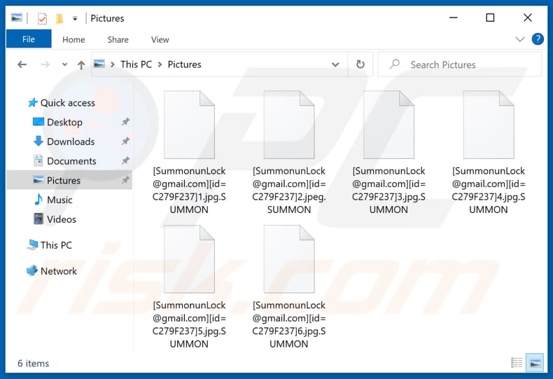 Archivos encriptados por el ransomware SUMMON (extensión .SUMMON)