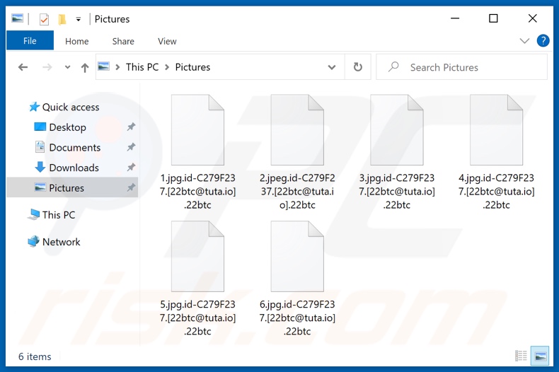 Archivos encriptados por el ransomware 22btc (extensión .22btc)