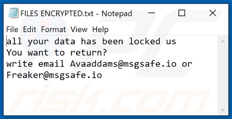 Archivo de texto del ransomware Avaad (FILES ENCRYPTED.txt)