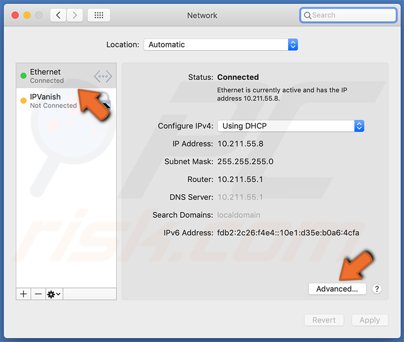 Cambiar la configuración del proxy - seleccione la red conectada y haga clic en Avanzado...