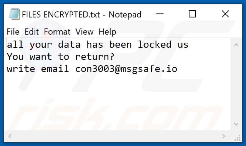 Archivo de texto del ransomware Con30 (FILES ENCRYPTED.txt)