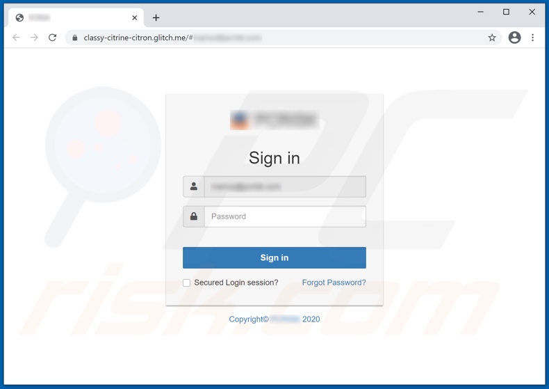 Captura de pantalla del sitio web phishing promovido por la estafa 