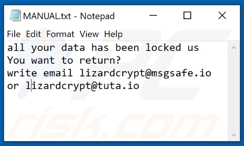 Archivo de texto del ransomware Four (MANUAL.txt)