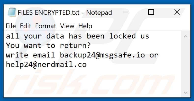 Archivo de texto del ransomware HAM (FILES ENCRYPTED.txt)