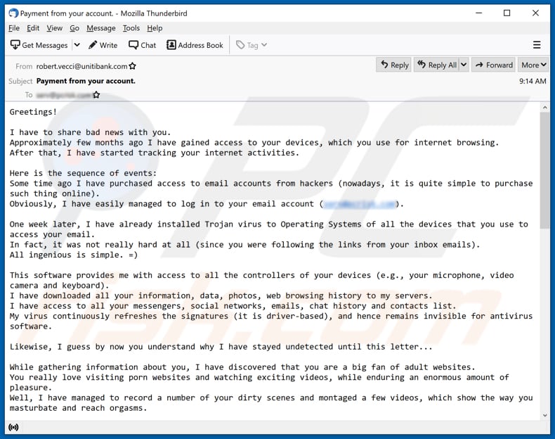 Campaña de spam por email de la estafa 