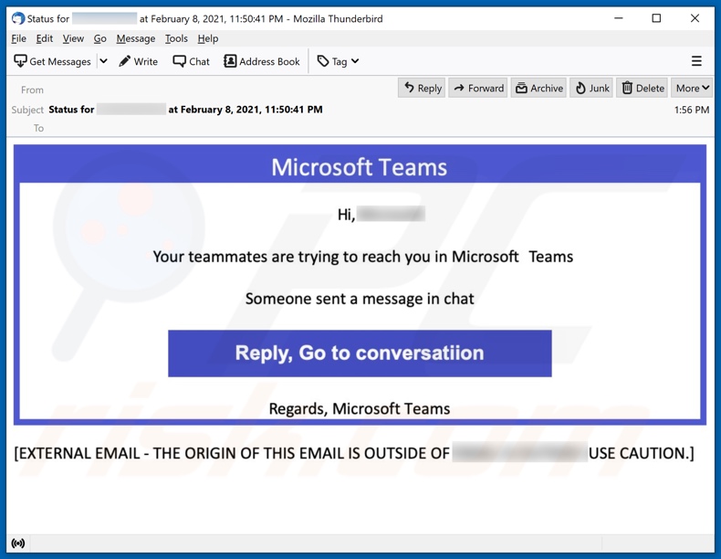 Campaña de correo no deseado de Microsoft Teams