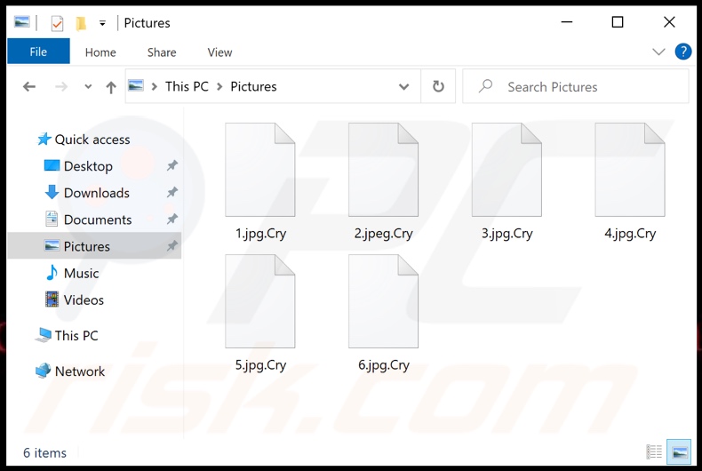 Archivos cifrados por el ransomware NoCry (extensión .Cry)