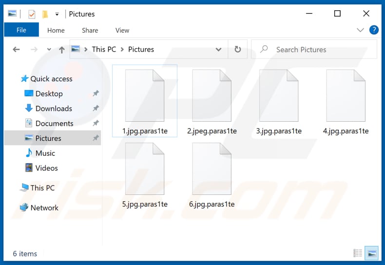 Archivos encriptados por el ransomware Paras1te (extensión .paras1te)