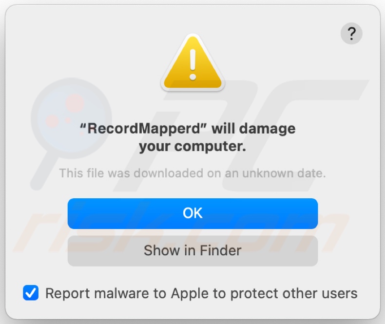 Ventana emergente del adware RecordMapper