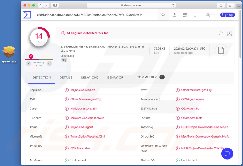 Detecciones del instalador de variantes alternativas de malware 