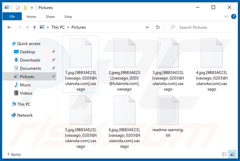 Archivos encriptados por el ransomware Vassago (extensión .vassago)
