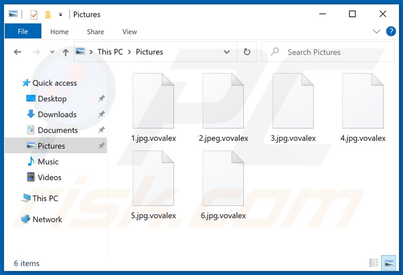 Archivos encriptados por el ransomware Vovalex (extensión .vovalex)