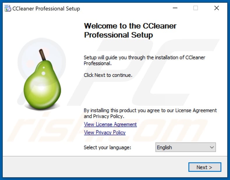 Instalador falso CCleaner Professional utilizado para distribuir el ransomware Vovalex