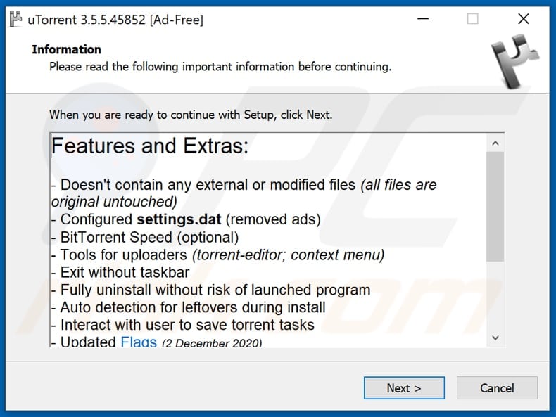 Instalador falso de uTorrent utilizado para distribuir el ransomware Vovalex