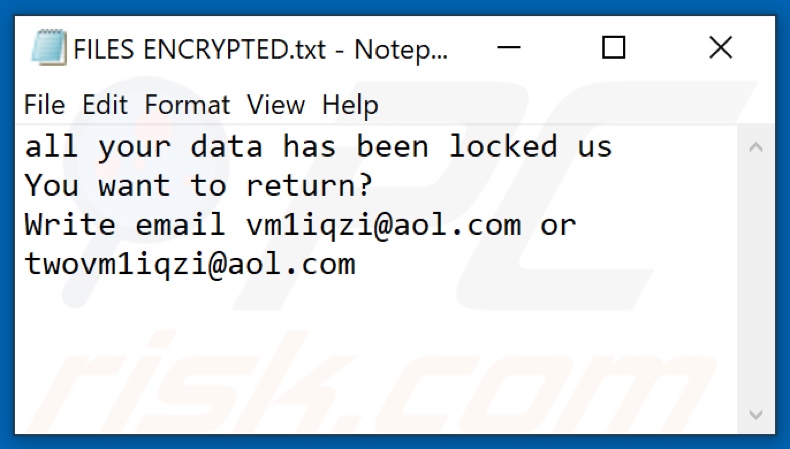 Archivo de texto del ransomware Word (FILES ENCRYPTED.txt)