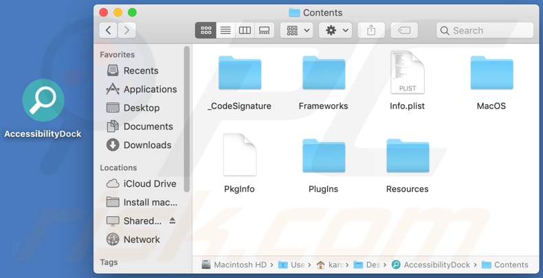 Contenido de la carpeta del adware AccessibilityDock