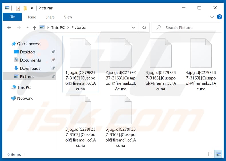 Archivos encriptados por el ransomware Acuna (extensión .Acuna)