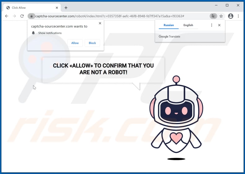 Redirecciones emergentes de captcha-sourcecenter[.]com