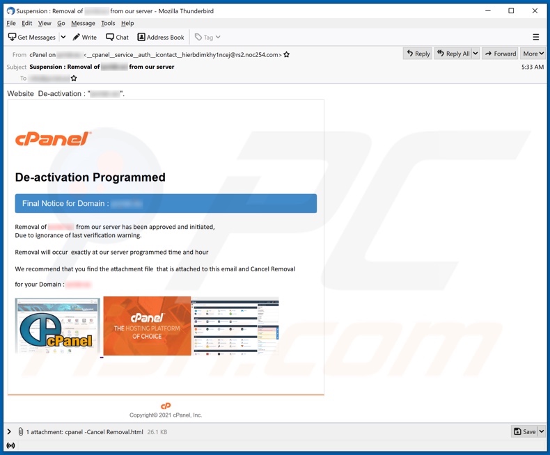 Segunda variante de estafa por email de cPanel