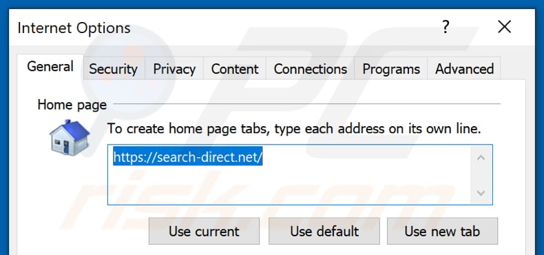 Eliminando search-direct.net de la página de inicio de Internet Explorer