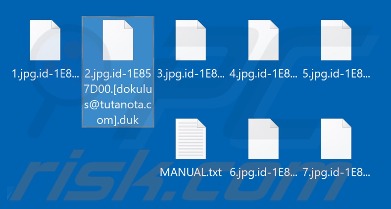 Archivos encriptados por el ransomware Duk (extensión .duk)