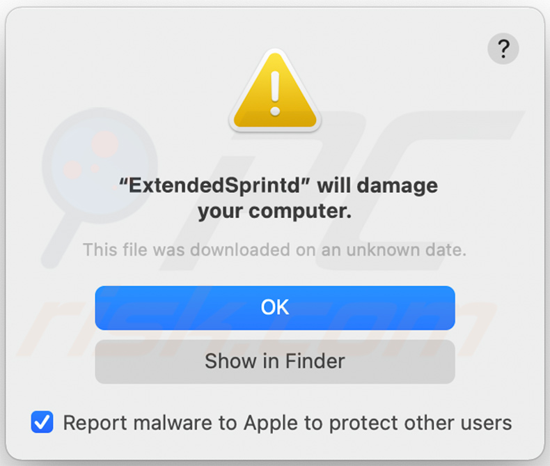 Ventana emergente de advertencia del adware ExtendedSprint