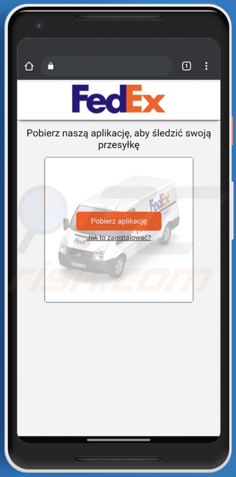 Sitio web falso del malware FluBot FedEx