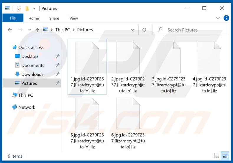 Archivos encriptados por el ransomware Liz (extensión .liz)