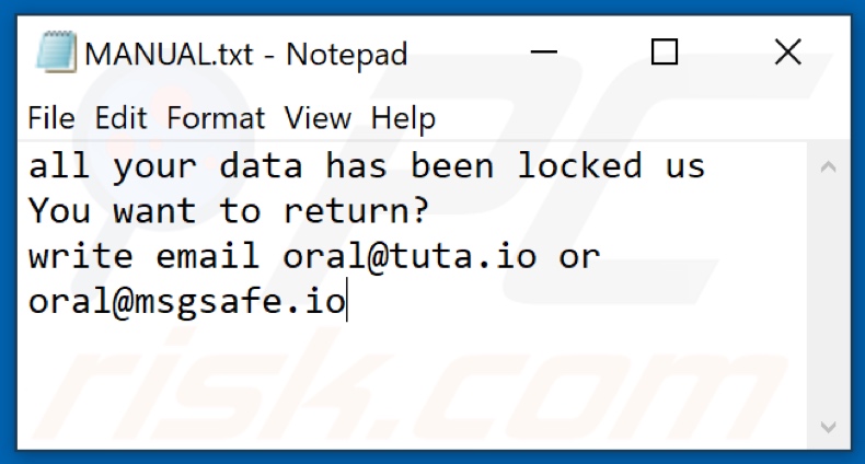 Archivo de texto del ransomware ORAL (Manual.txt)