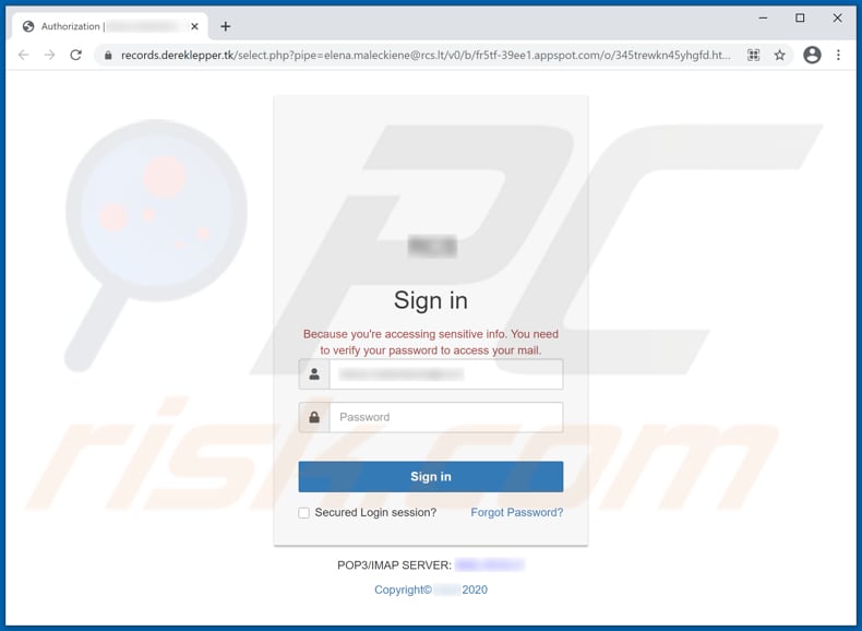 Sitio web de segunda variante de estafa por correo electrónico 