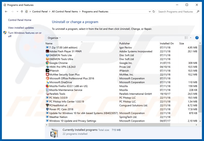 Desinstalación del secuestrador del navegador PDFSearchWeb a través del Panel de Control