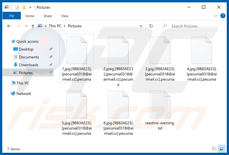Archivos encriptados por el ransomware Pecunia (extensión .pecunia)