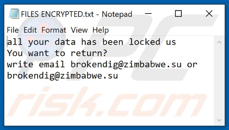 Archivo de texto del ransomware Pirat (FILES ENCRYPTED.txt)