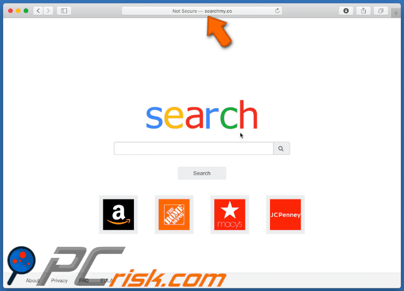 Searchmy.co redireccionando (a través de flip-search.com) a opti-page.com (GIF)